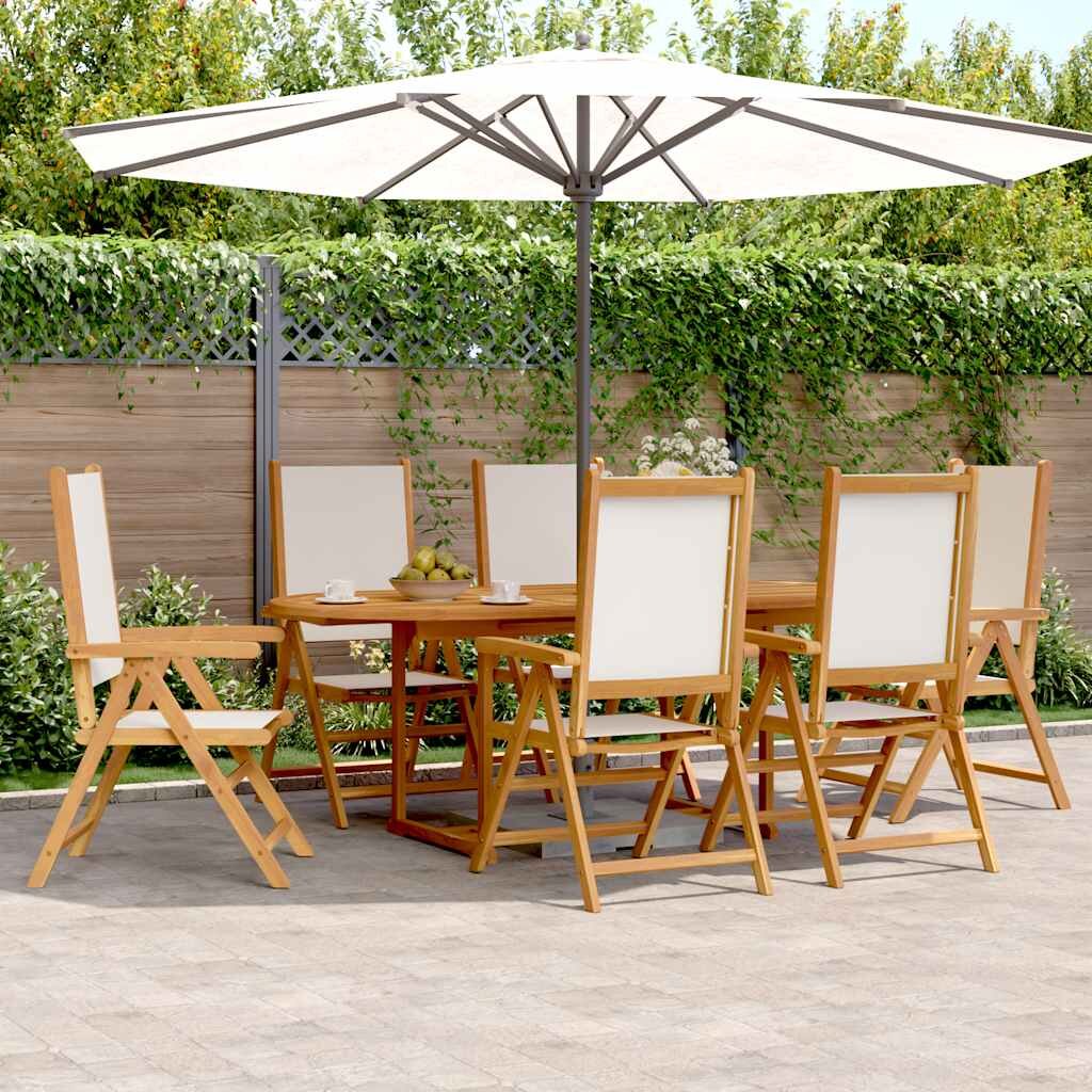 vidaXL Градински трапезен комплект 7 части кремавобял плат и масив