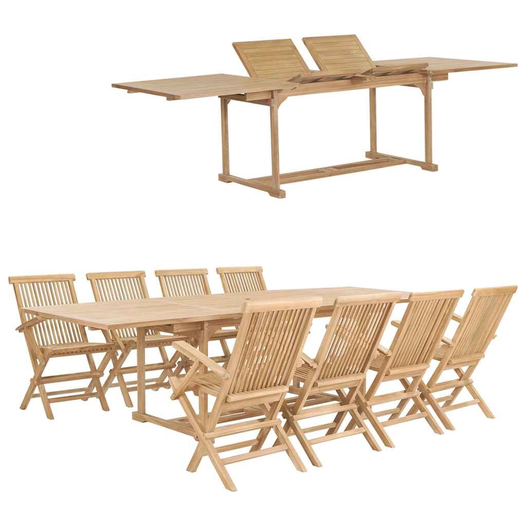 vidaXL Градински трапезен комплект 9 части 180-280x100x75 см тик масив