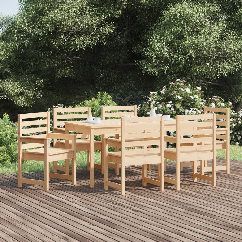 vidaXL Градински трапезен комплект от 7 части бор масив