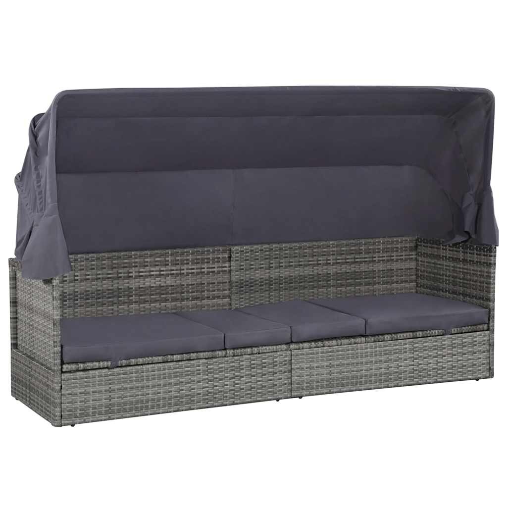 vidaXL Градинско легло с балдахин сиво 205x62 см полиратан