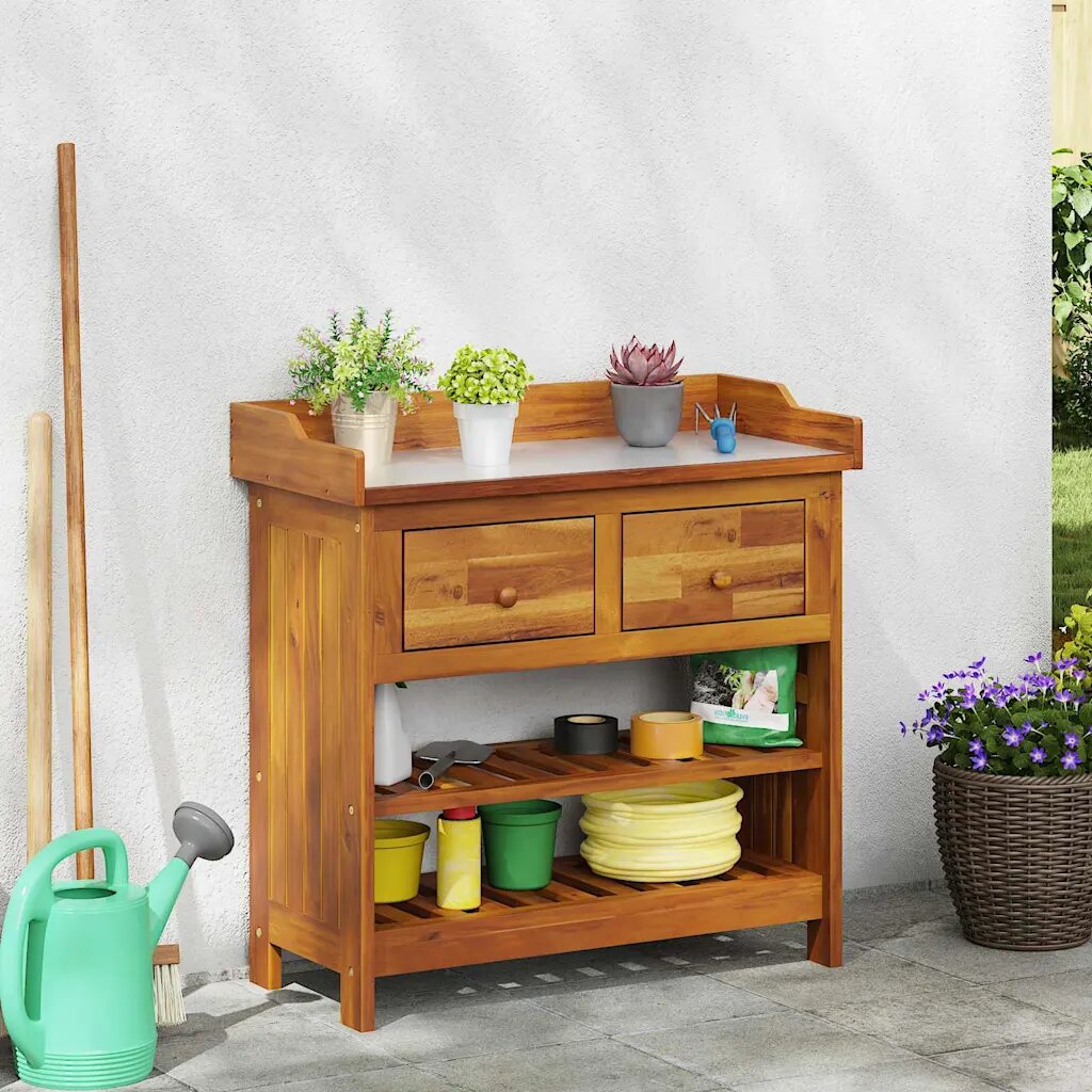 vidaXL Градинско шкафче с чекмедже с рафт Естествен 78 x 365 x 78см