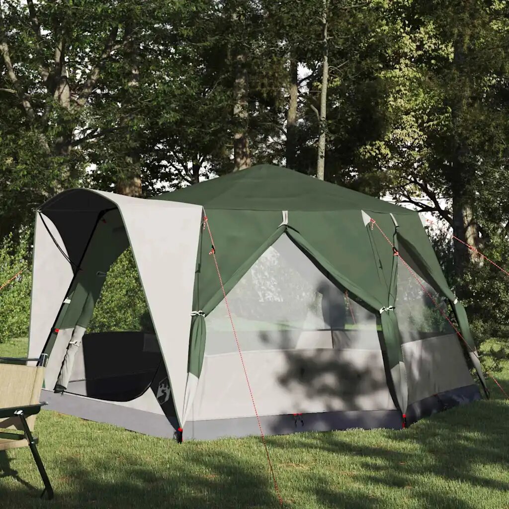 vidaXL Гумена палатка за 5 човека Зелен и бял 333 x 317 x 194 см