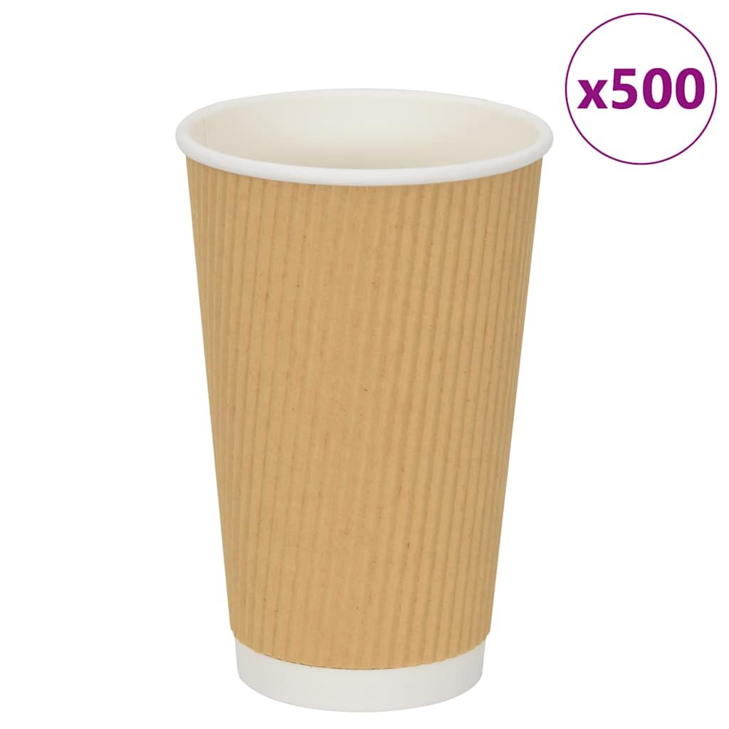 vidaXL Хартиени чаши за кафе 500 бр. 16oz 400ml Кафяво