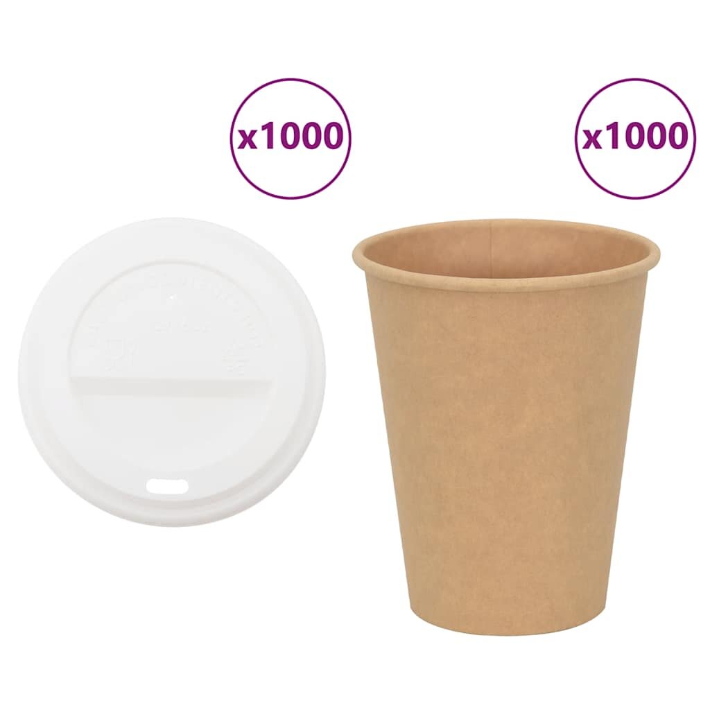 vidaXL Хартиени чаши за кафе с капачки 1000 бр. 12oz 300ml