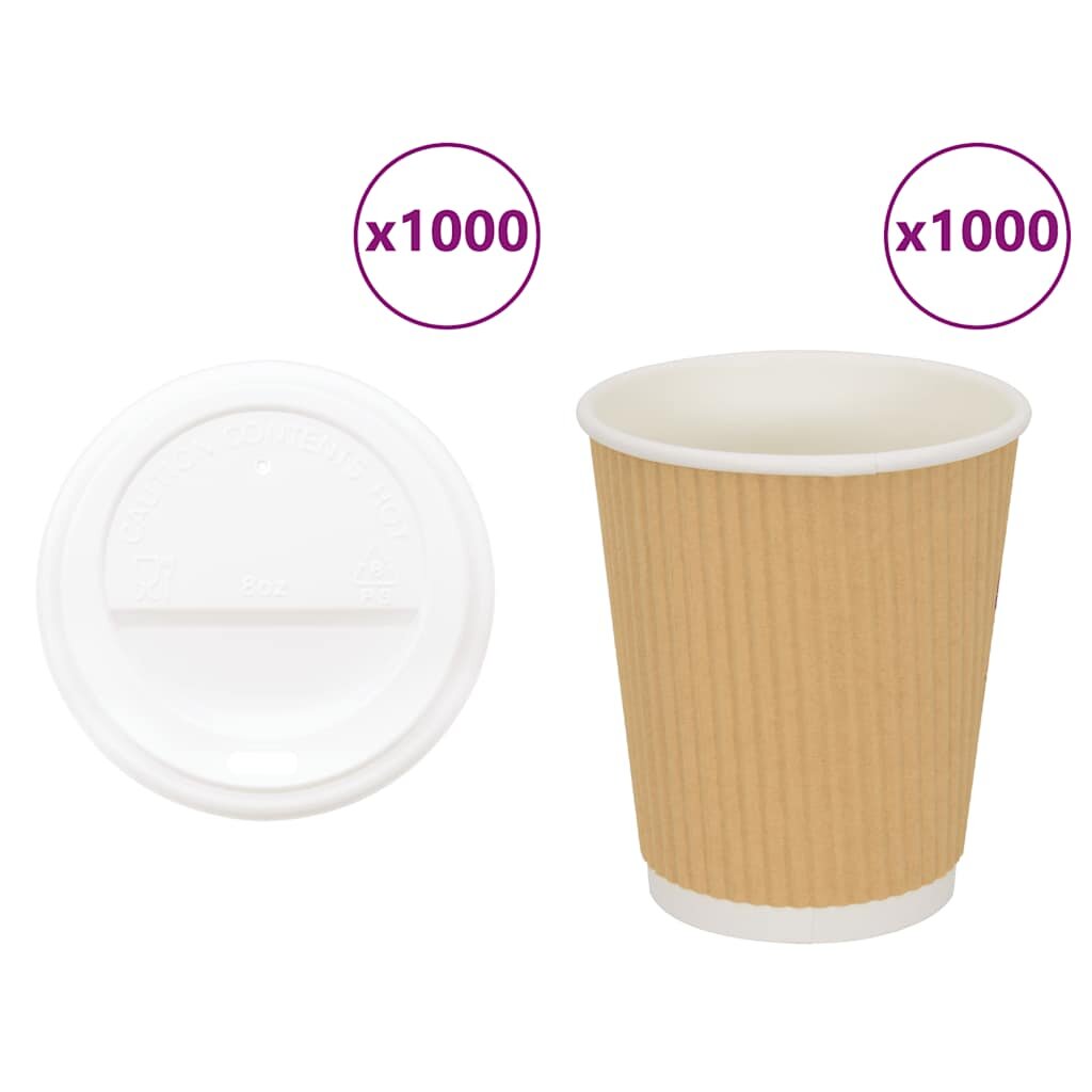 vidaXL хартиени чаши за кафе с капачки 1000 бр. 8oz 200ml