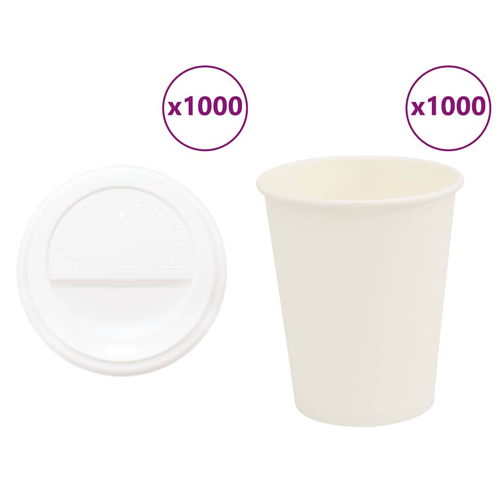vidaXL хартиени чаши за кафе с капачки 1000 бр. 8oz 200ml