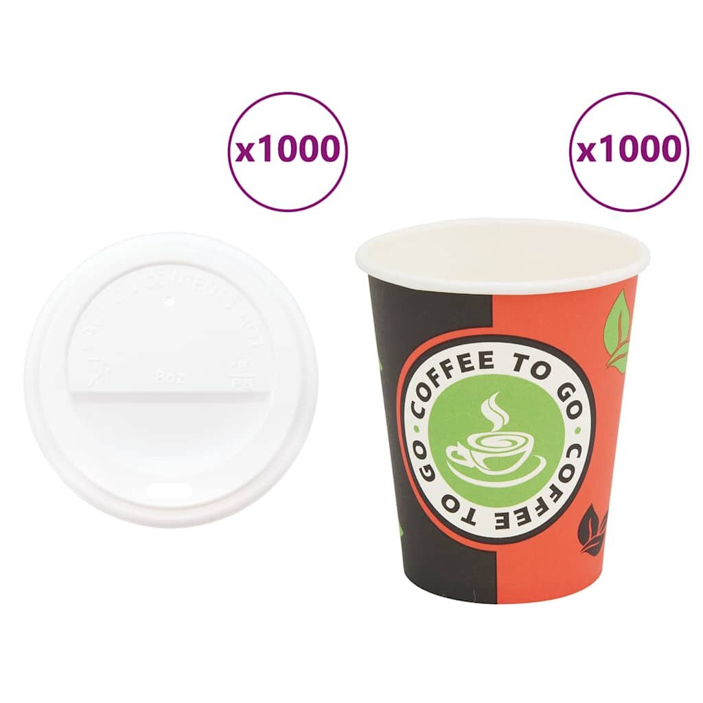 vidaXL хартиени чаши за кафе с капачки 1000 бр. 8oz 240ml