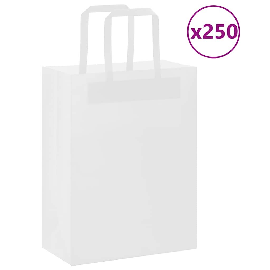 vidaXL Хартиени торбички 250 бр с дръжки бели 21x11x28 см