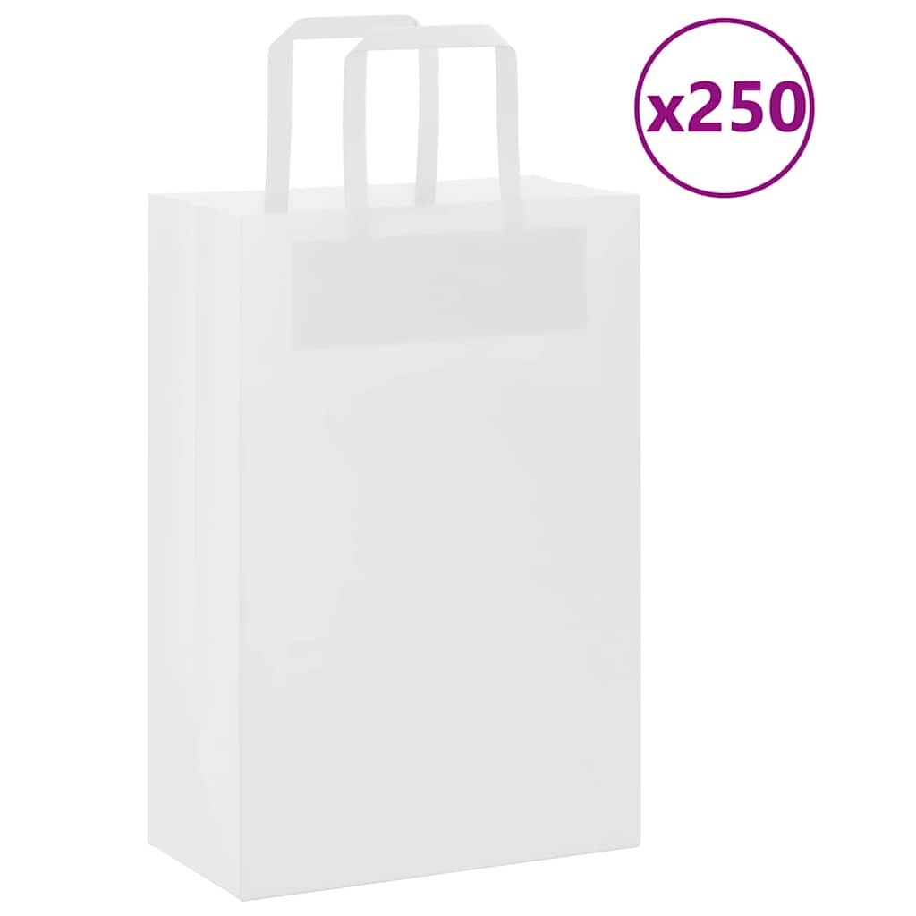 vidaXL Хартиени торбички 250 бр с дръжки бели 21x11x31 см