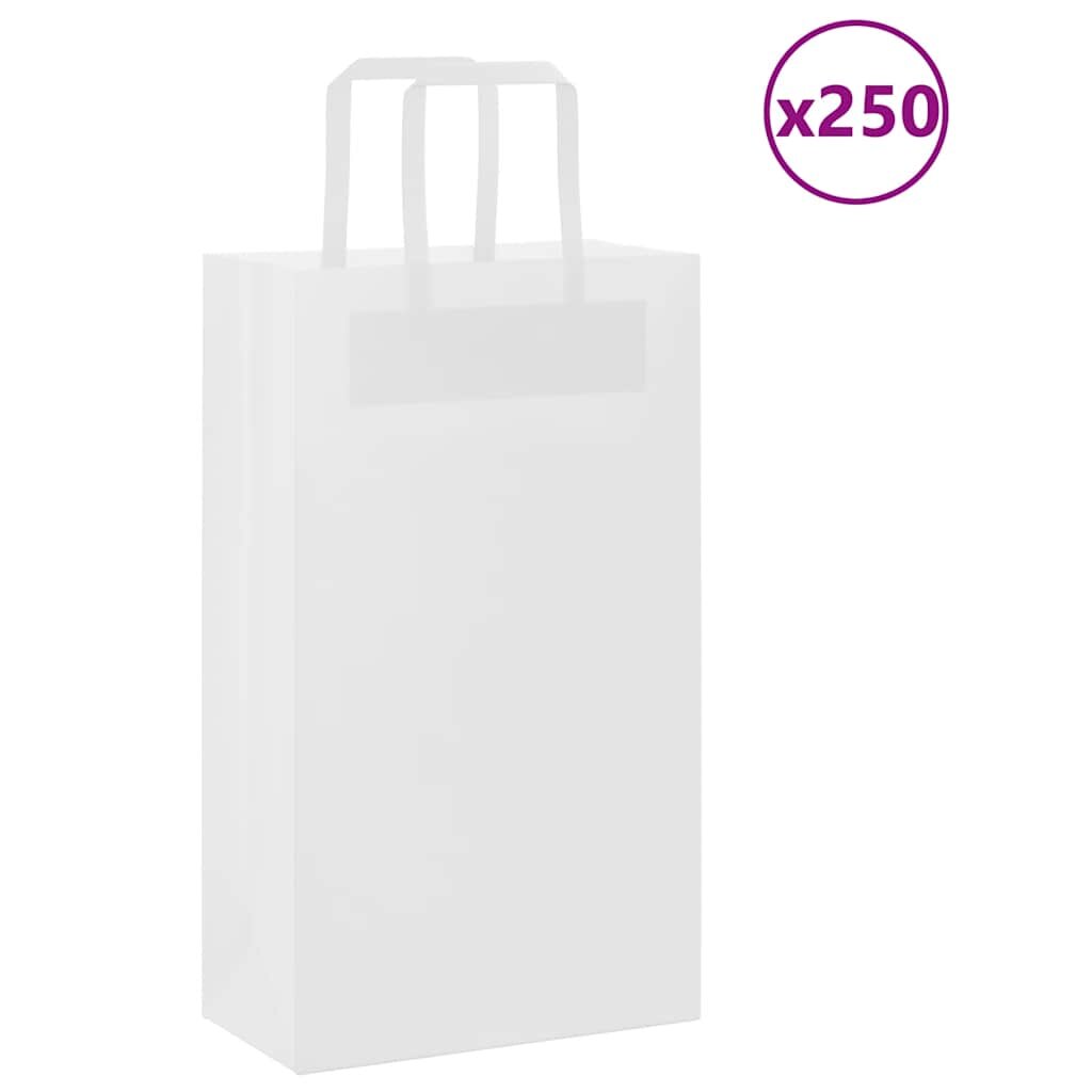 vidaXL Хартиени торбички 250 бр с дръжки бели 21x11x36 см