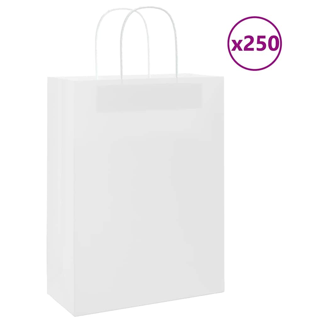 vidaXL Хартиени торбички 250 бр с дръжки бели 26x12x35 см