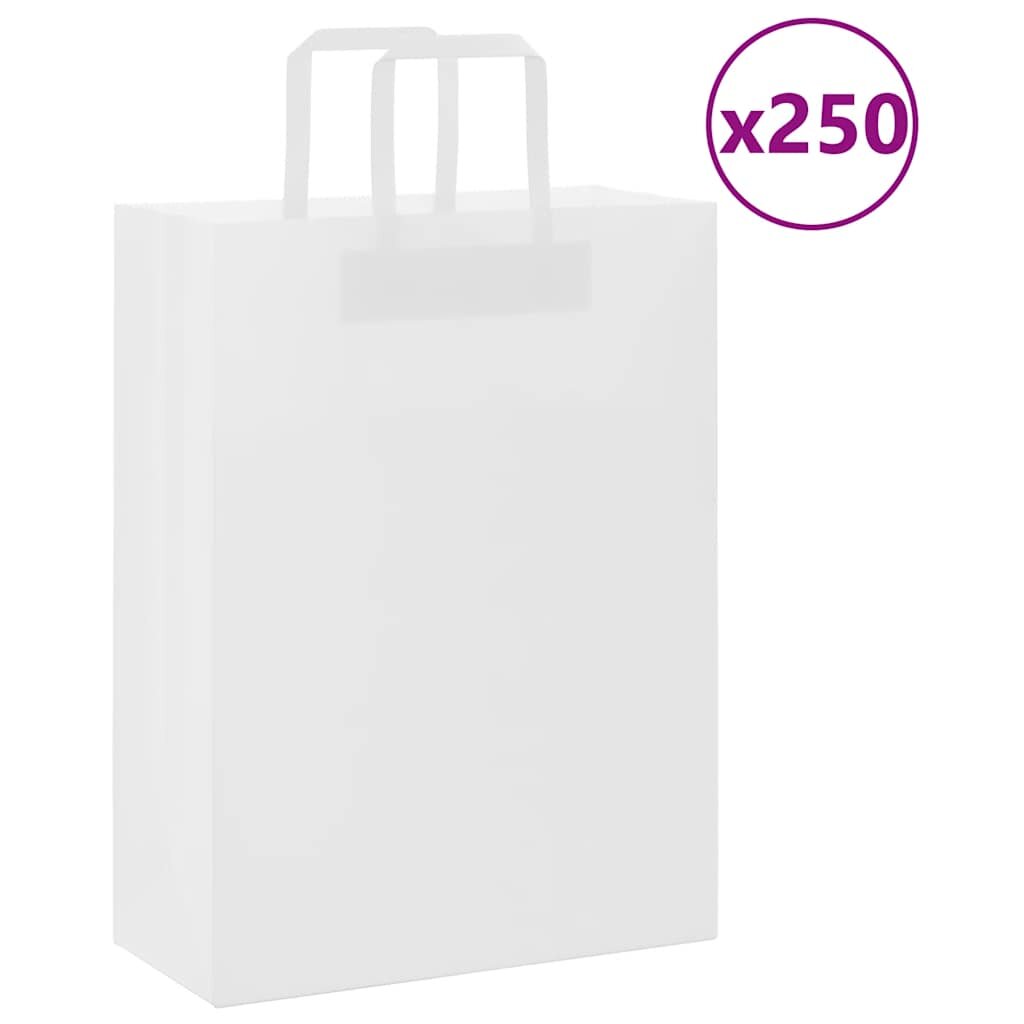 vidaXL Хартиени торбички 250 бр с дръжки бели 26x12x35 см