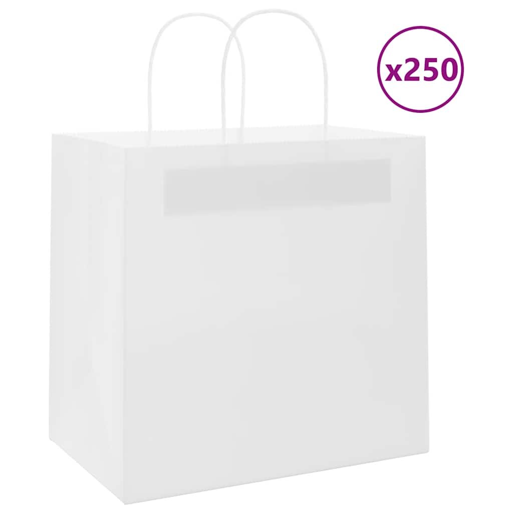 vidaXL Хартиени торбички 250 бр с дръжки бели 26x17x25 см