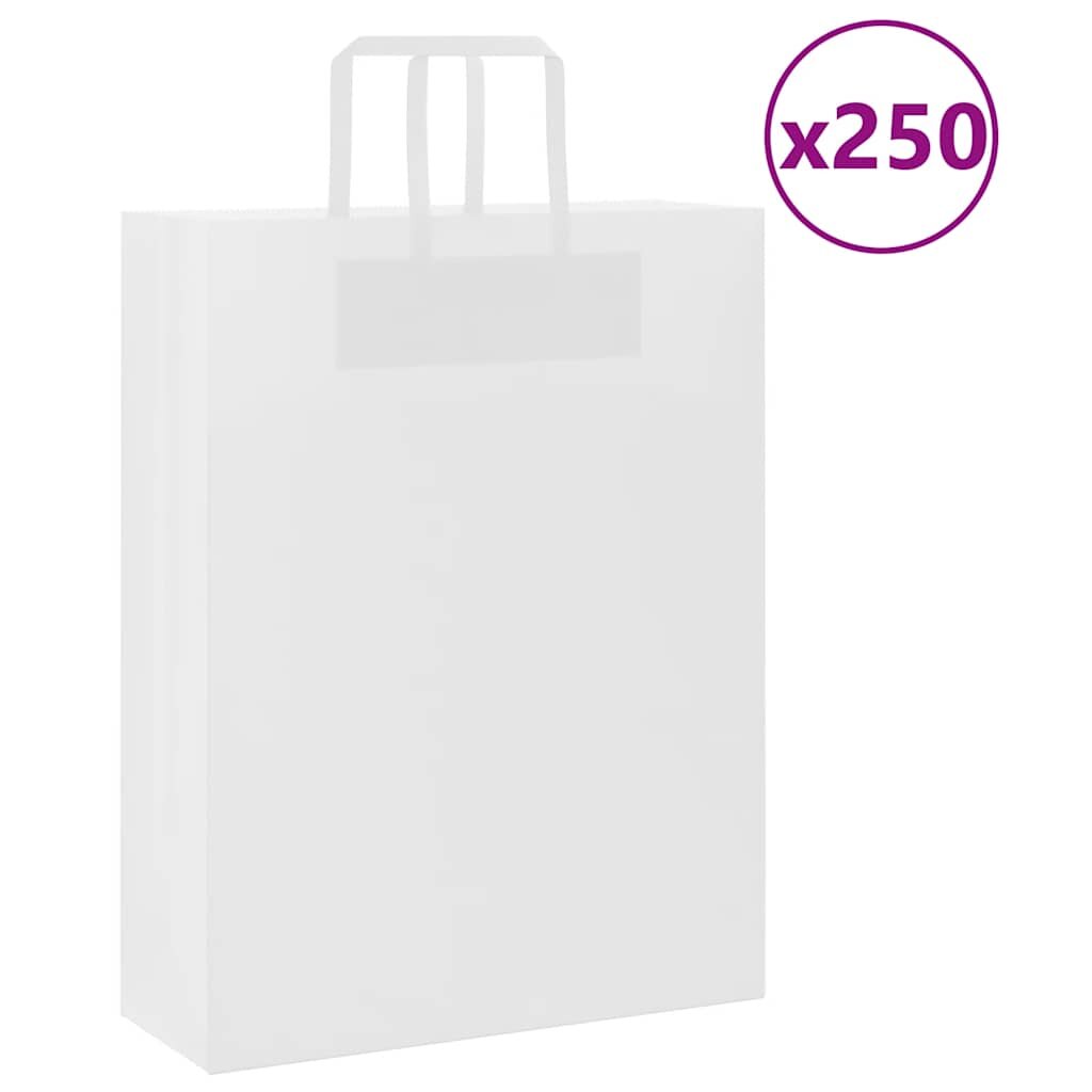 vidaXL Хартиени торбички 250 бр с дръжки бели 32x12x42 см