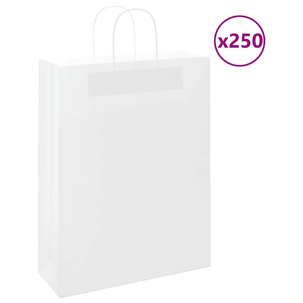 vidaXL Хартиени торбички 250 бр с дръжки бели 32x12x42 см