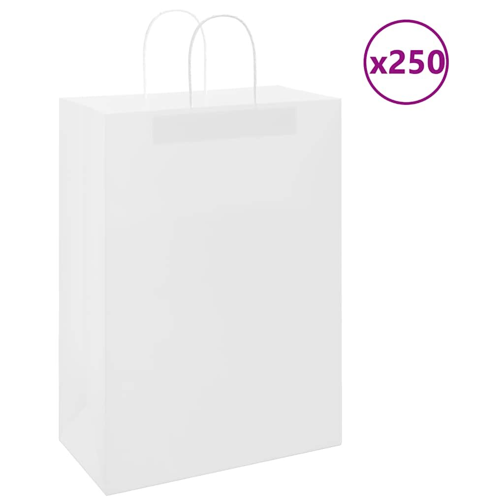 vidaXL Хартиени торбички 250 бр с дръжки бели 32x17x44 см