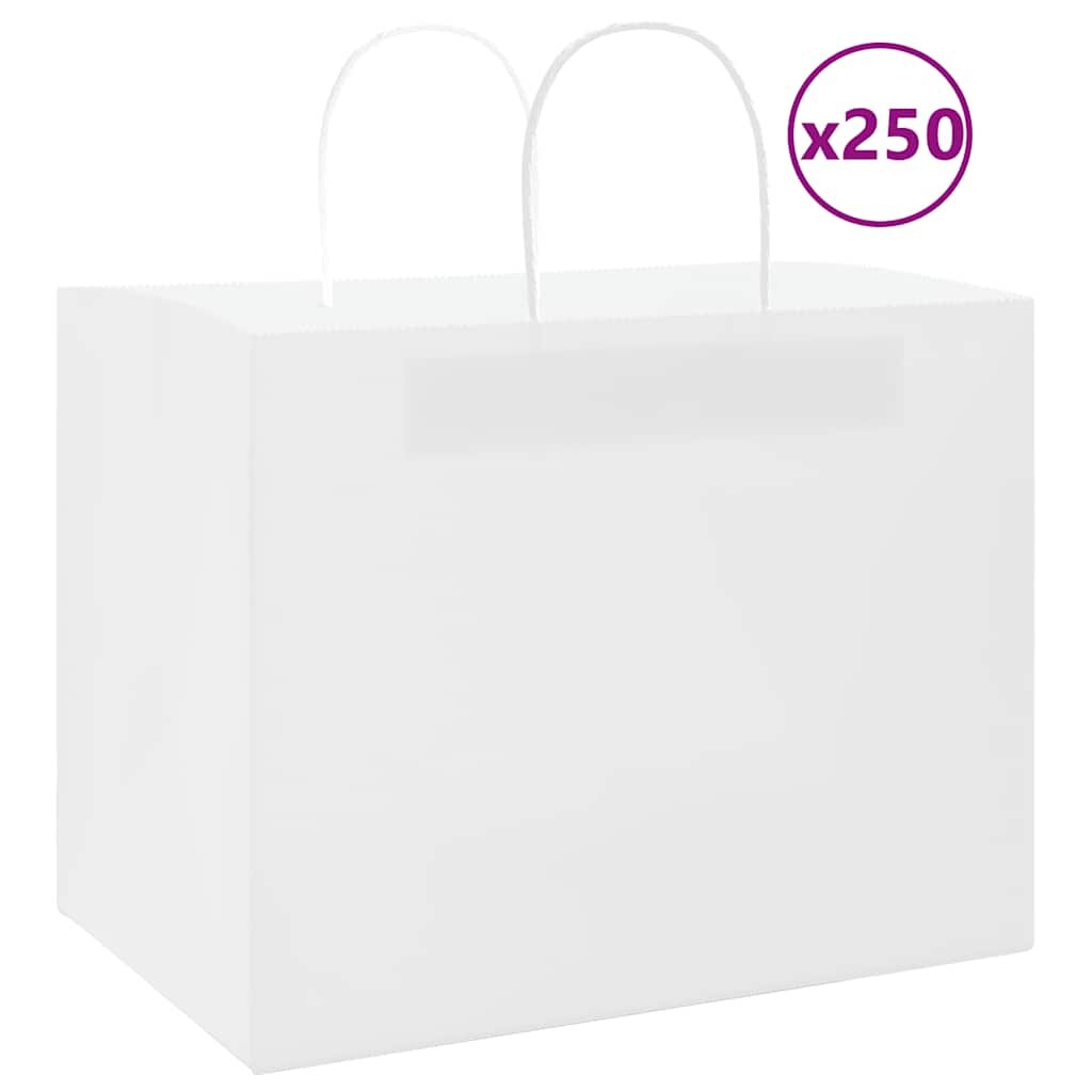 vidaXL Хартиени торбички 250 бр с дръжки бели 32x22x24 см