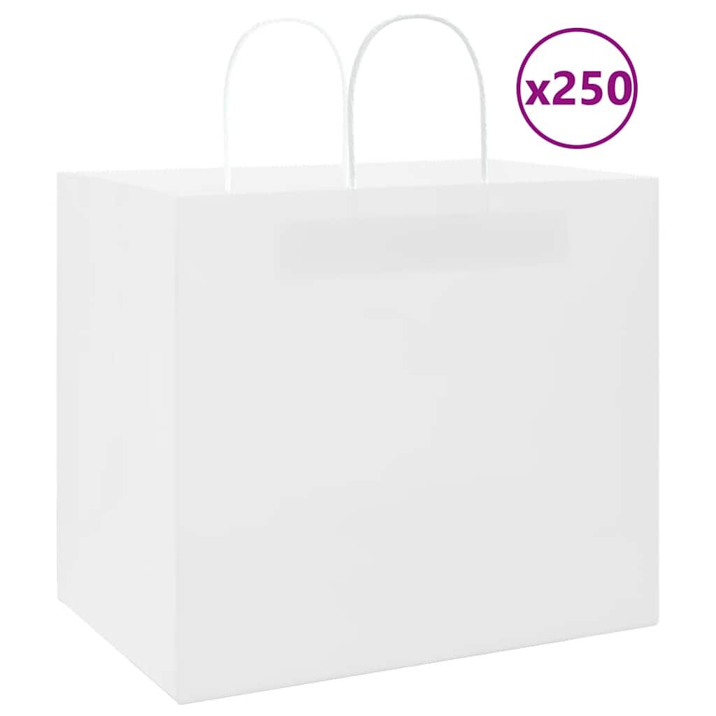 vidaXL Хартиени торбички 250 бр с дръжки бели 32x22x28 см