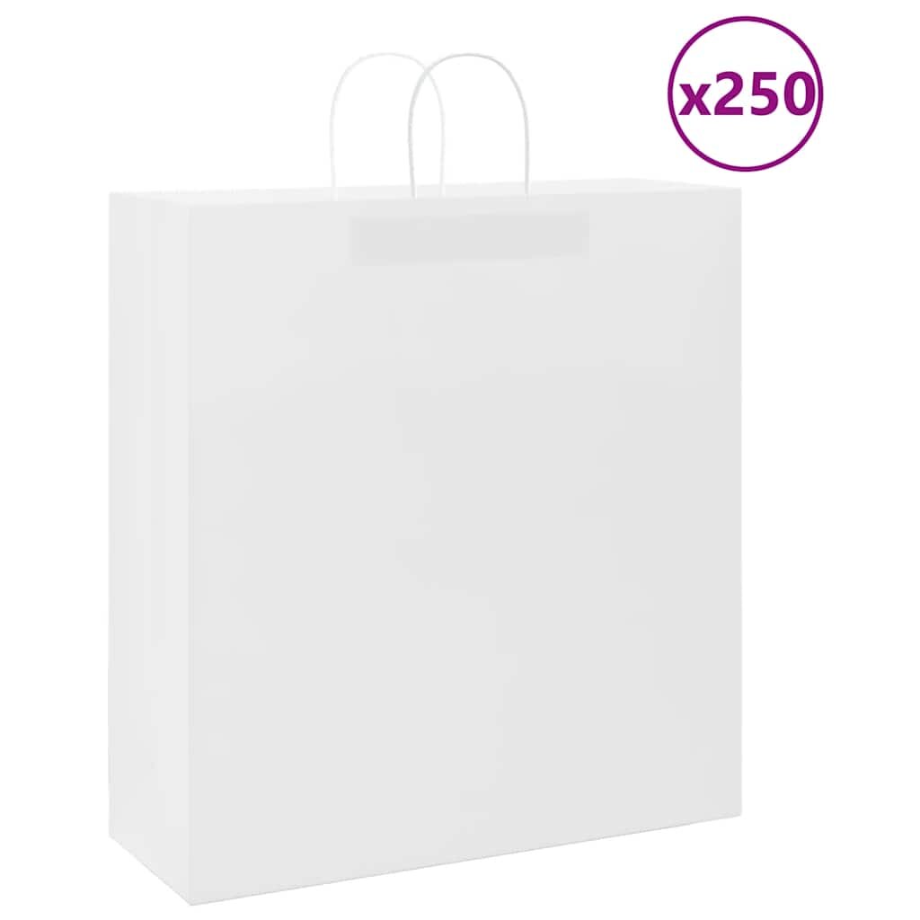vidaXL Хартиени торбички 250 бр с дръжки бели 45x17x48 см