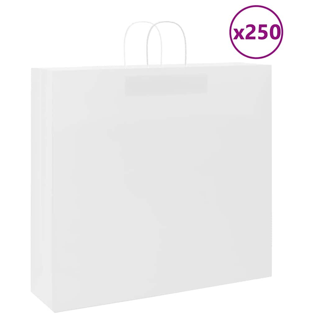 vidaXL Хартиени торбички 250 бр с дръжки бели 54x15x49 см