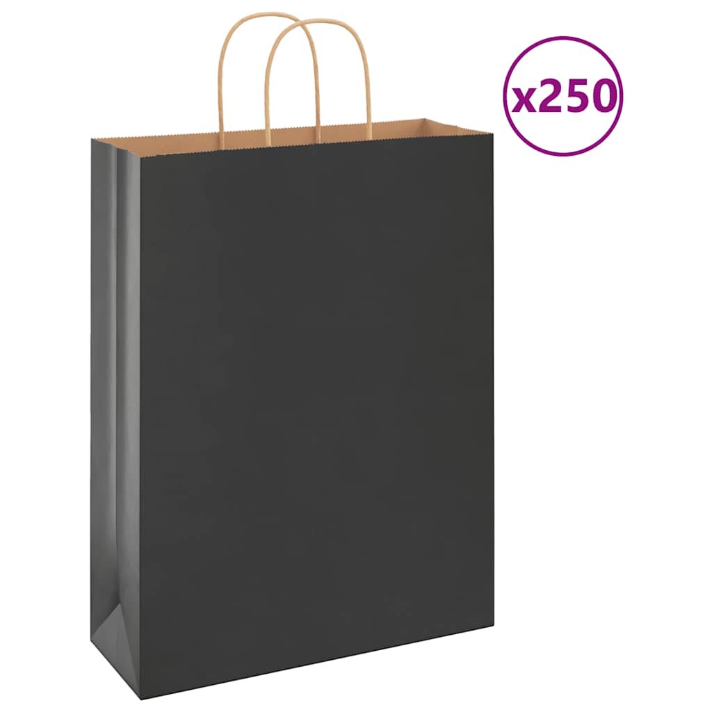 vidaXL Хартиени торбички 250 бр с дръжки черни 32x12x42 см