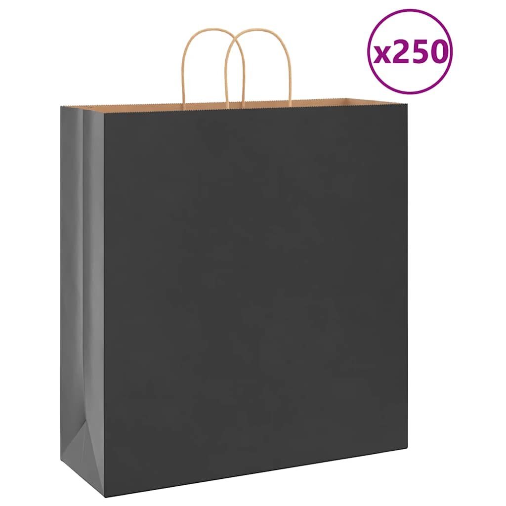 vidaXL Хартиени торбички 250 бр с дръжки черни 45x17x48 см