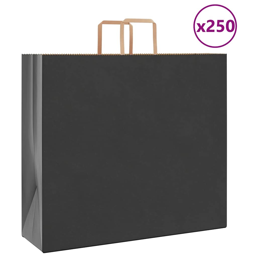 vidaXL Хартиени торбички 250 бр с дръжки черни 54x15x49 см