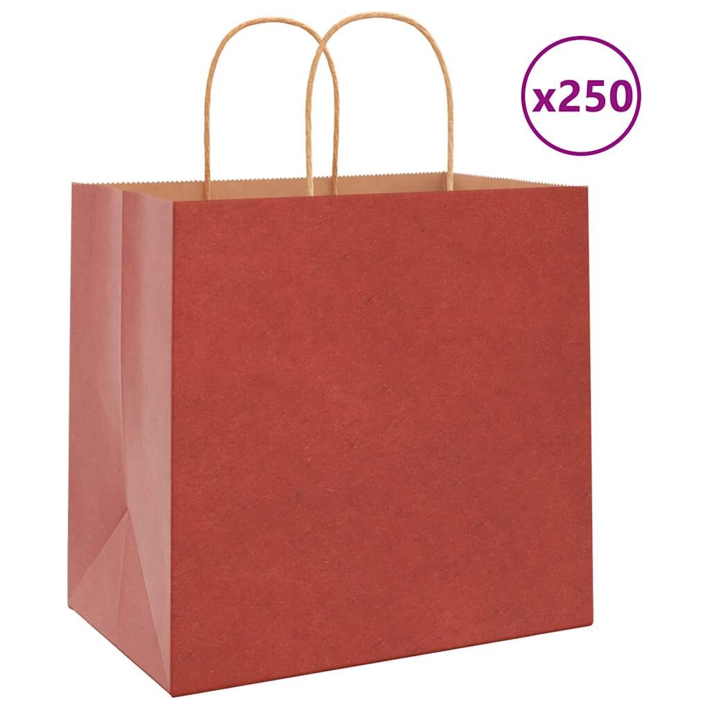 vidaXL Хартиени торбички 250 бр с дръжки червени 26x17x25 см