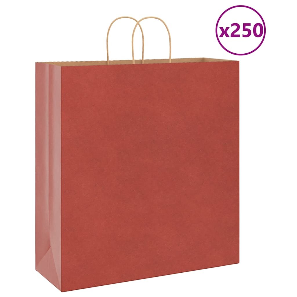 vidaXL Хартиени торбички 250 бр с дръжки червени 45x17x48 см