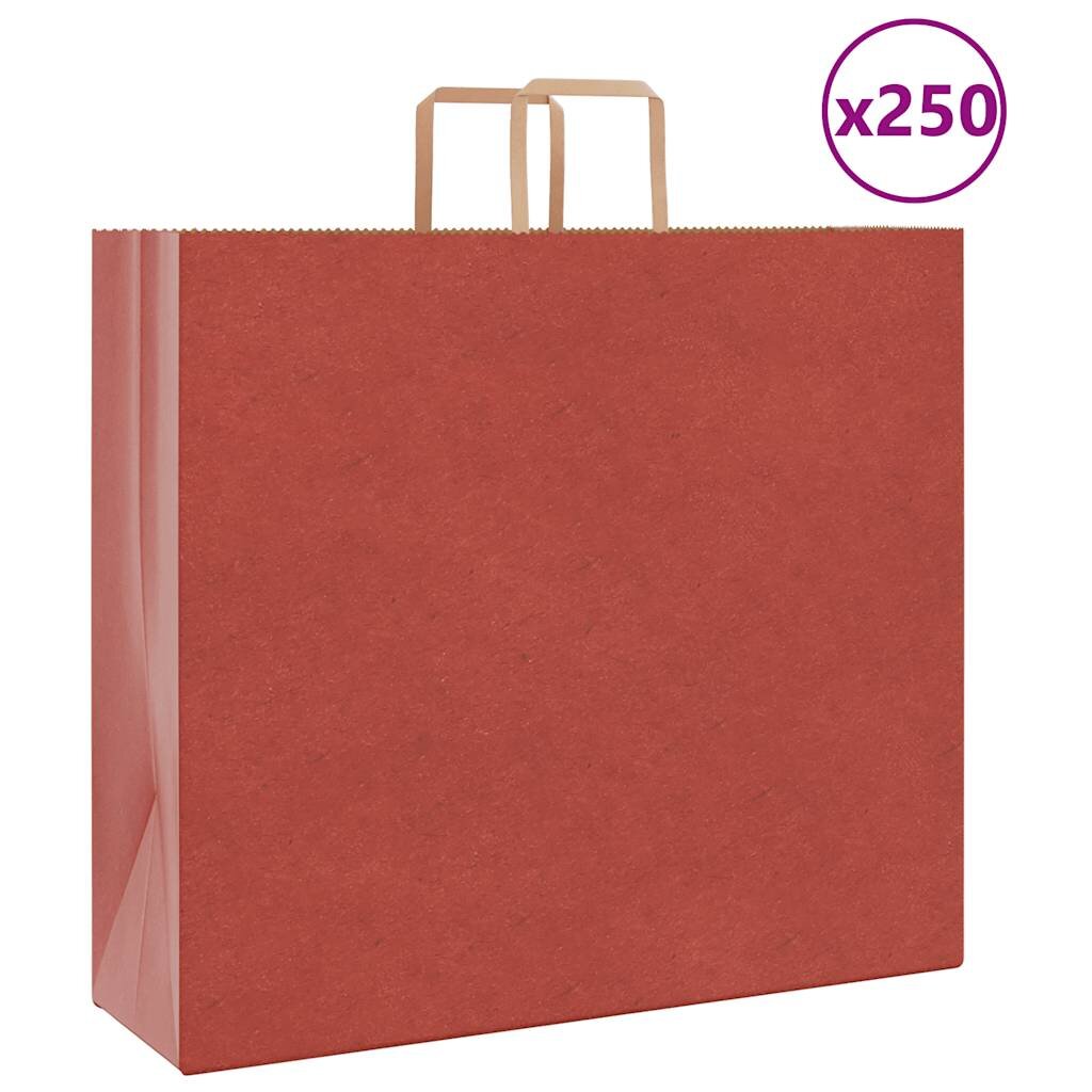 vidaXL Хартиени торбички 250 бр с дръжки червени 54x15x49 см