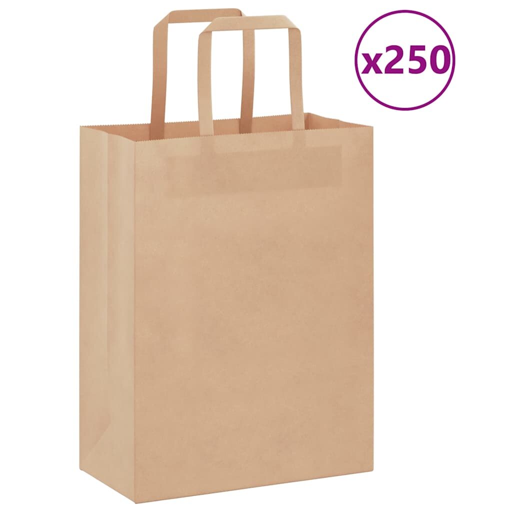 vidaXL Хартиени торбички 250 бр с дръжки кафяви 21x11x28 см