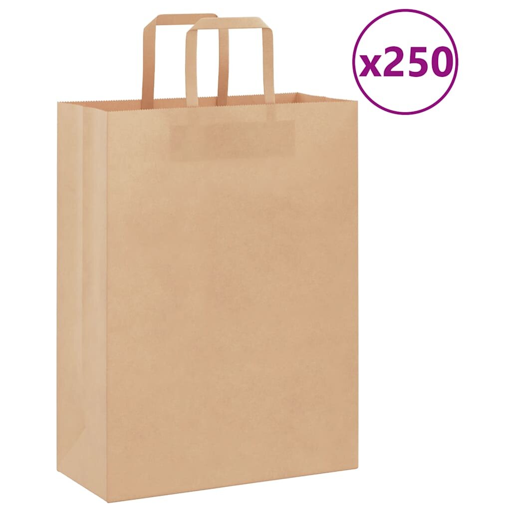 vidaXL Хартиени торбички 250 бр с дръжки кафяви 26x12x35 см