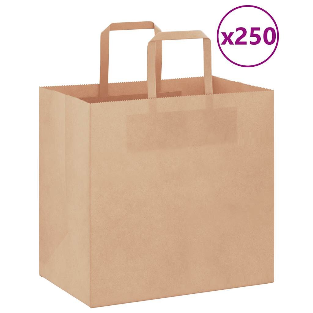 vidaXL Хартиени торбички 250 бр с дръжки кафяви 26x17x25 см