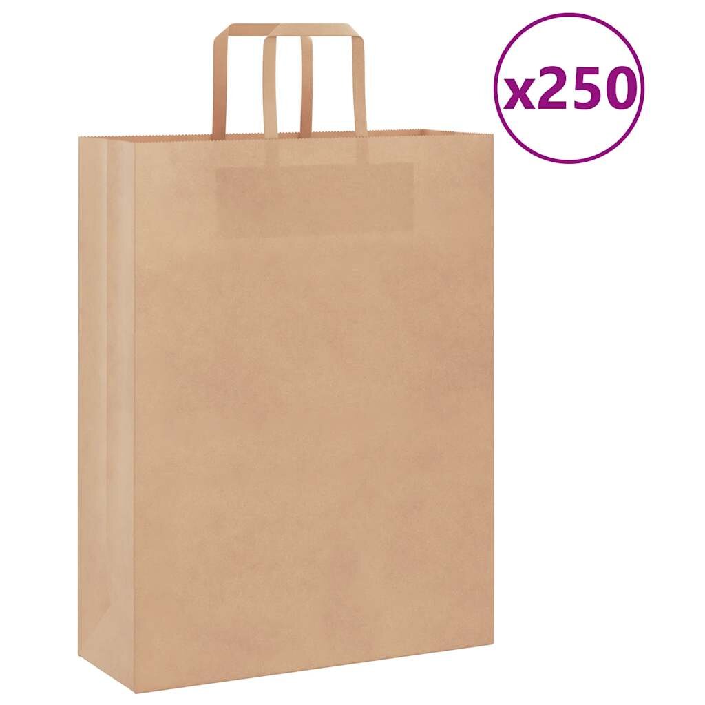 vidaXL Хартиени торбички 250 бр с дръжки кафяви 32x12x42 см