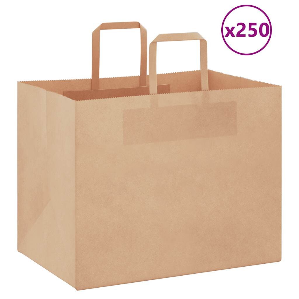 vidaXL Хартиени торбички 250 бр с дръжки кафяви 32x22x24 см