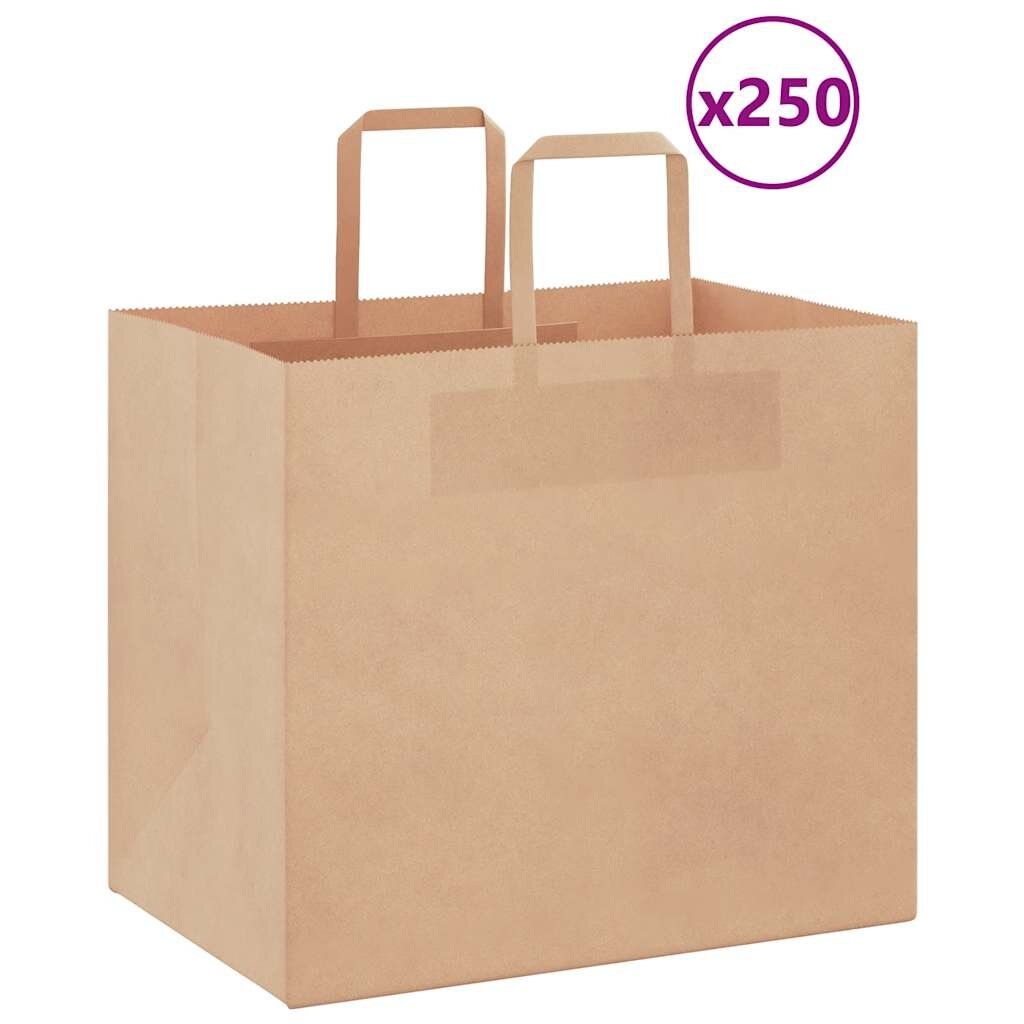 vidaXL Хартиени торбички 250 бр с дръжки кафяви 32x22x28 см