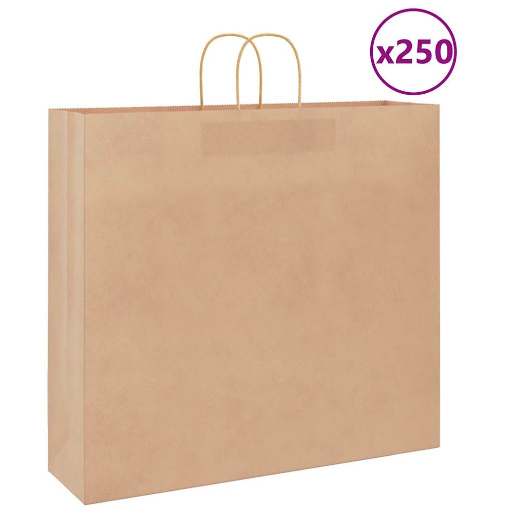 vidaXL Хартиени торбички 250 бр с дръжки кафяви 54x15x49 см