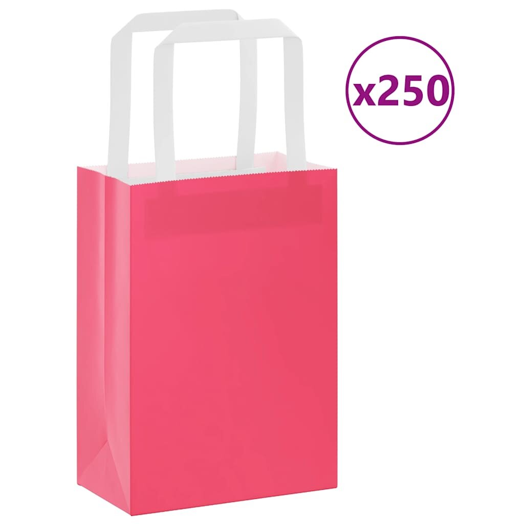vidaXL Хартиени торбички 250 бр с дръжки розови 15x8x21 см