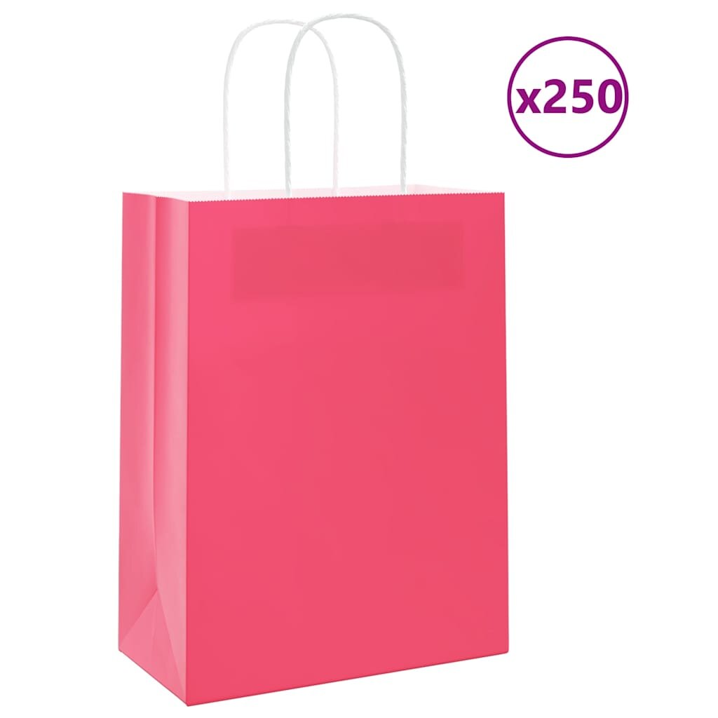 vidaXL Хартиени торбички 250 бр с дръжки розови 21x11x28 см