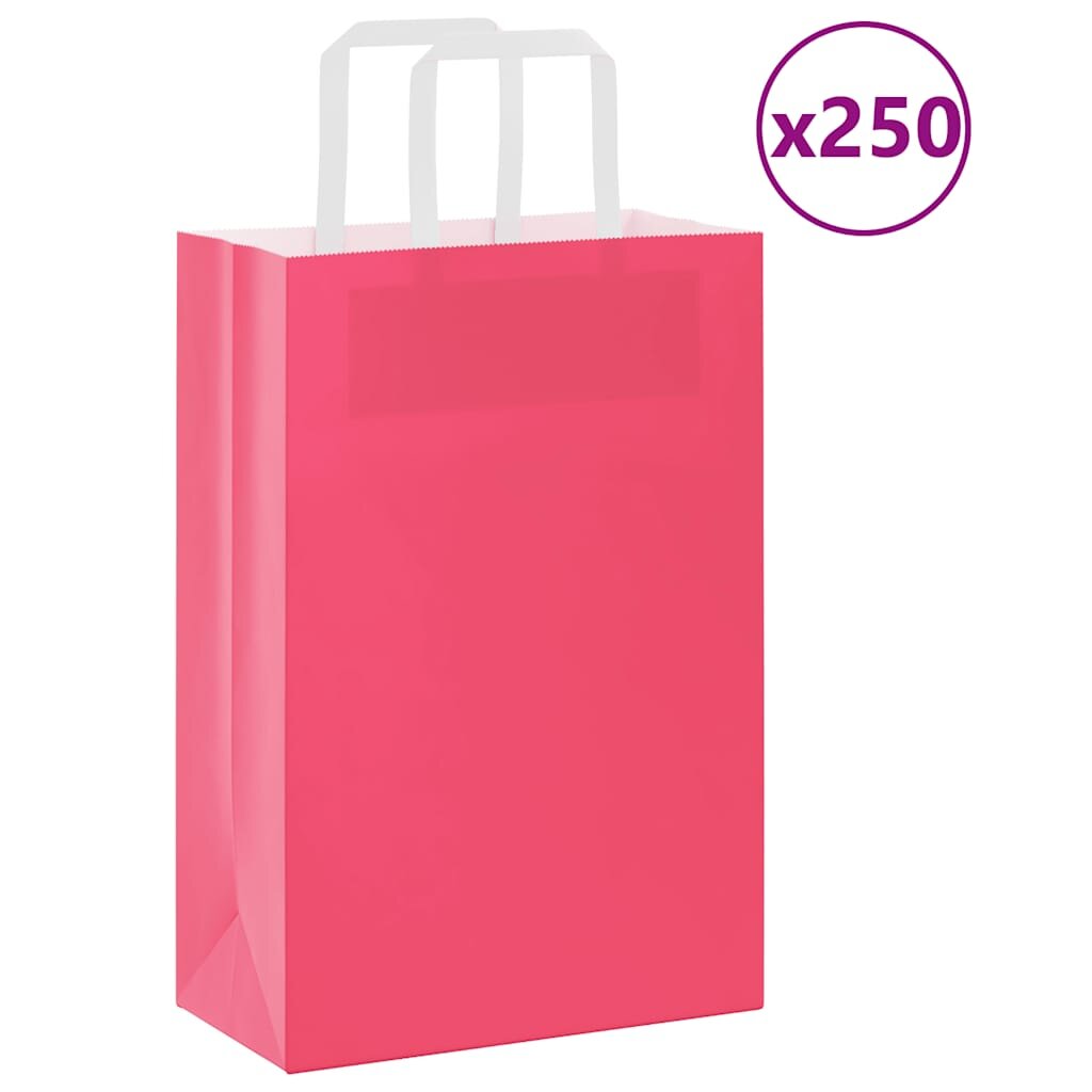 vidaXL Хартиени торбички 250 бр с дръжки розови 21x11x31 см