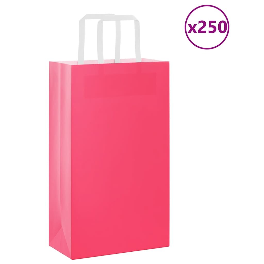 vidaXL Хартиени торбички 250 бр с дръжки розови 21x11x36 см