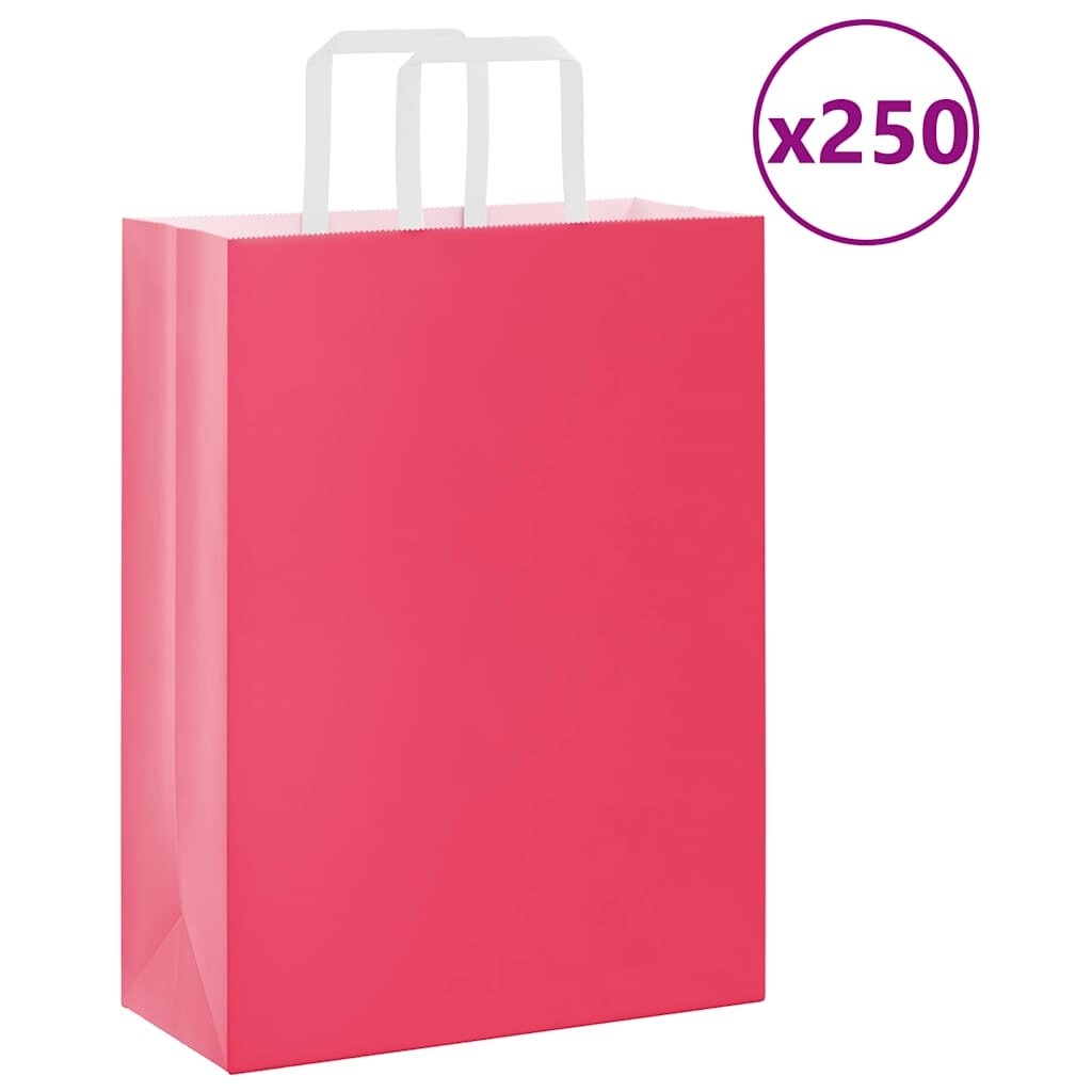 vidaXL Хартиени торбички 250 бр с дръжки розови 26x12x35 см