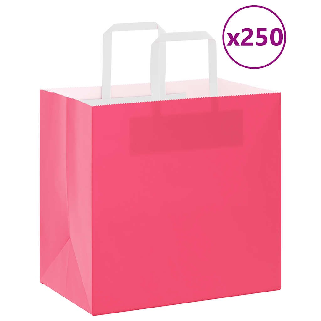 vidaXL Хартиени торбички 250 бр с дръжки розови 26x17x25 см
