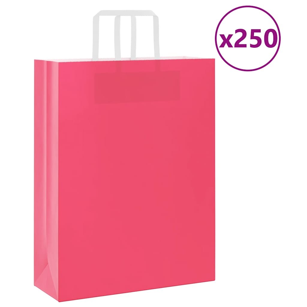 vidaXL Хартиени торбички 250 бр с дръжки розови 32x12x42 см