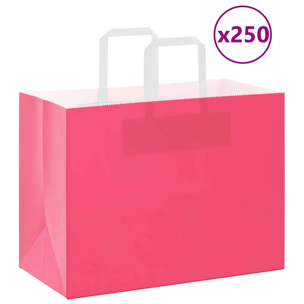 vidaXL Хартиени торбички 250 бр с дръжки розови 32x17x25 см