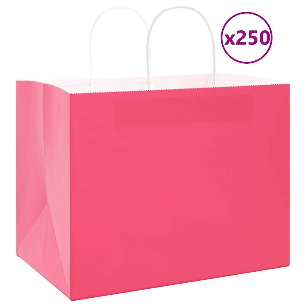 vidaXL Хартиени торбички 250 бр с дръжки розови 32x22x24 см