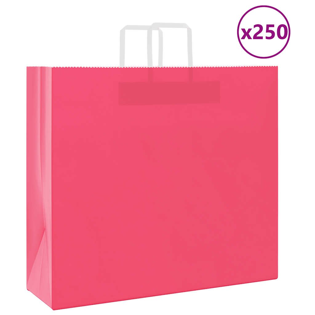 vidaXL Хартиени торбички 250 бр с дръжки розови 54x15x49 см