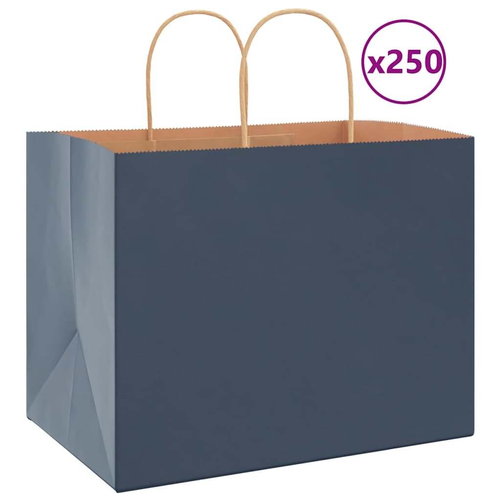 vidaXL Хартиени торбички 250 бр с дръжки сини 32x22x24 см