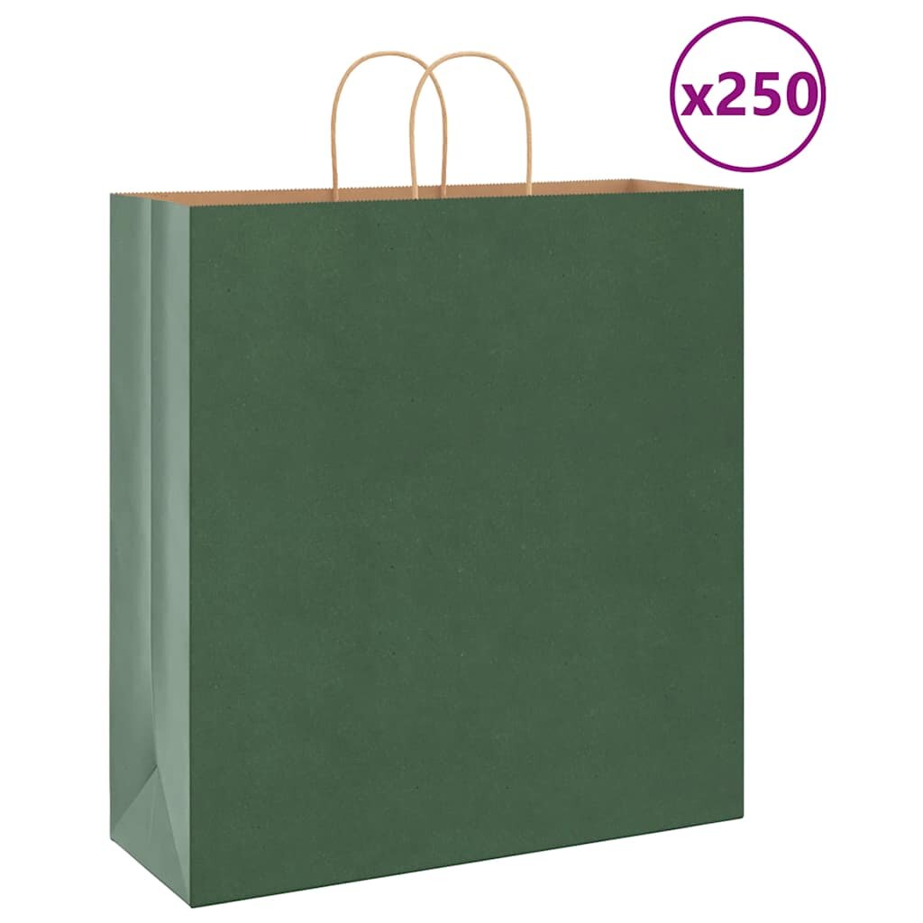 vidaXL Хартиени торбички 250 бр с дръжки зелени 45x17x48 см