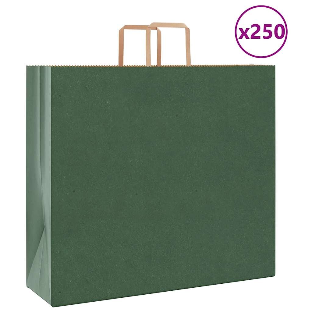 vidaXL Хартиени торбички 250 бр с дръжки зелени 54x15x49 см